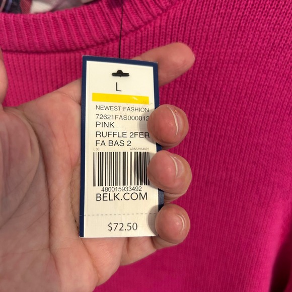 Crown & Ivy Women's Pink Sweater Plaid Collar & Cuffs‎ Layered Look Size L - Picture 8 of 8